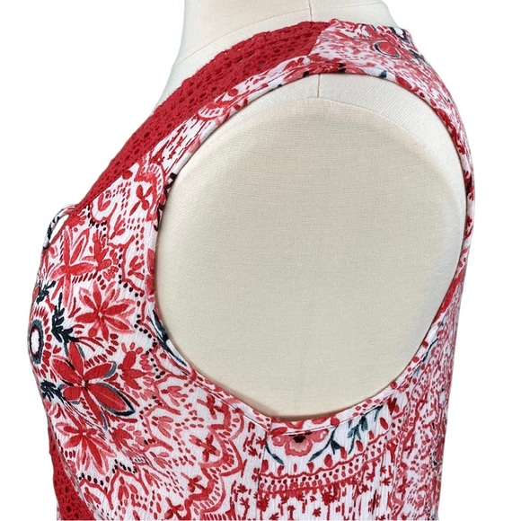 Torrid Red Floral Crochet Lace Up Neck Flowy Sleeveless Blouse - Picture 11 of 14